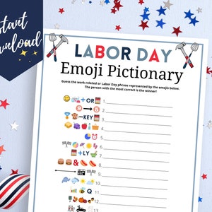 Labor Day Emoji Pictionary, Fun Labor Day Trivia Game, Labor Day Game for Kids, Teens, Adults, & Seniors, Fun Labor Day Activity Ideas