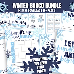 Paquete MEGA de Bunco de Invierno: Tarjetas de puntuación imprimibles, hojas de conteo, números de mesa y más (PDF)
