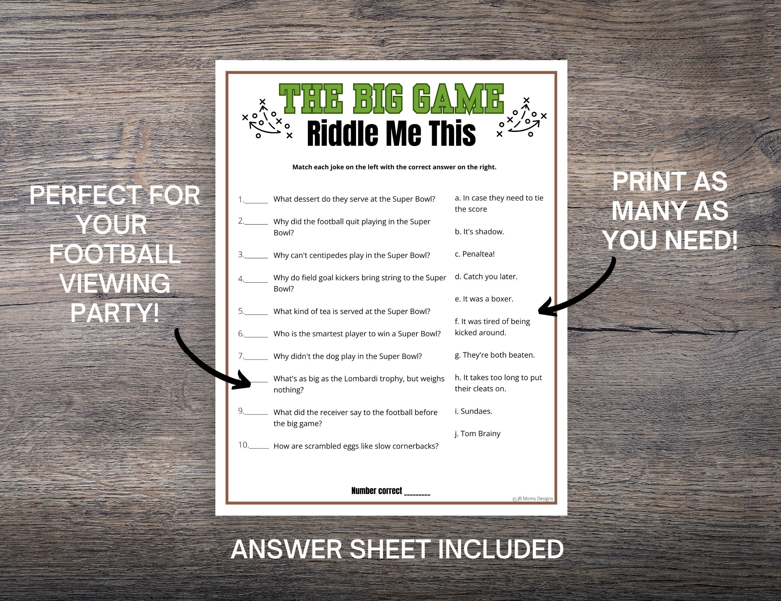 Super Football Riddle Game: Funny Football Jokes Party Activity ...