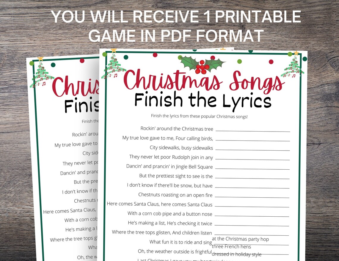 Christmas Song Finish the Lyrics Game for Adults Teens &amp; - Etsy