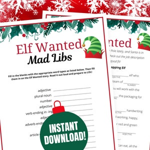 Elf Buddy Bingo Set Game Printable Christmas Party Digital 