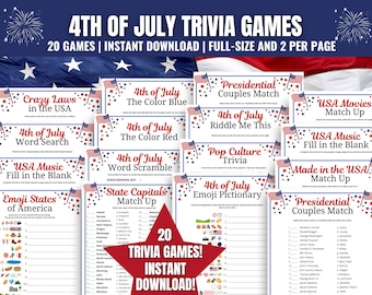 4th of July Trivia Games Bundle: Patriotic Printable Quizzes (Digital Download)