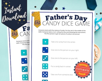 Father’s Day Candy Dice Game, Fun Fathers Day Activity for Kids, Teens, Adults, Families, Seniors, Church Groups, Easy Fathers Day Ideas