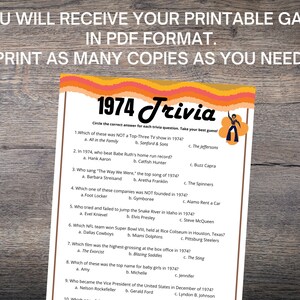 1974 Trivia Game, Fun 1974 Quiz Questions & Answers, 1974 Printable ...