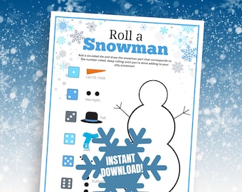 Winter Roll a Snowman Game for Kids, Winter School Holiday Party Game Idea, Fun Kids' Winter Party Game, Cute Wintertime Activity Page