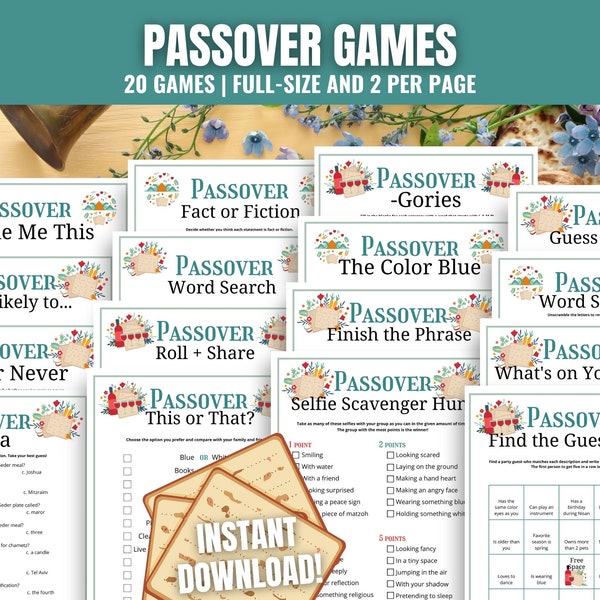 Passover Games MEGA BUNDLE, Fun Passover Activities, Seder Dinner Games for Group, Passover Trivia & Puzzle Games, Passover Printables