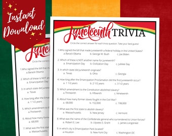 Juneteenth Trivia Game, Printable Juneteenth Game for Seniors, Adults, Teens, Kids, Juneteenth Educational Activity, Learn About Juneteenth