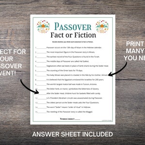 Passover Fact or Fiction Trivia Game, Fun Passover Trivia Game for ...