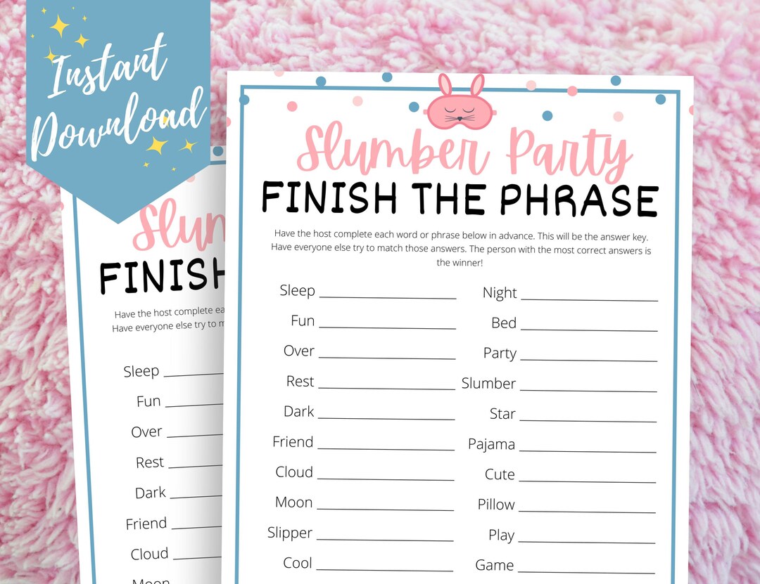 Slumber Party Finish the Phrase Game Fun Sleepover Game for Etsy