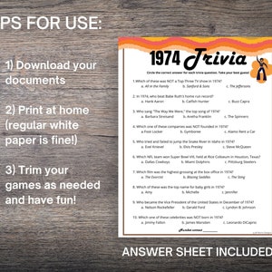 1974 TRIVIA Games BUNDLE, Fun 1974 Questions & Answers, Printable 1970s ...