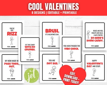 Cool Valentines for Tweens and Teens, Funny Valentine Cards, Anti-Valentines, Printable Classroom Valentines, Editable Slang Valentines,