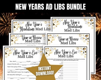 New Year’s Ad Libs 3-GAME BUNDLE, Funny New Year's Eve Party Game, New Years Party Game, New Years Mad Libs Stories
