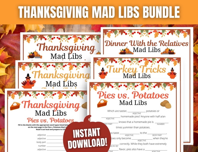 Thanksgiving Ad Libs BUNDLE, Thanksgiving Word Game for Kids & Adults, Thanksgiving Day Games, Fun Thanksgiving Dinner Activity for Families image 1