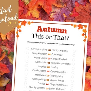 Fall Would You Rather Game for Kids and Adults, Fall This or That Game, Autumn Activity Printable, Fall Ideas, Classroom Games, Senior Games