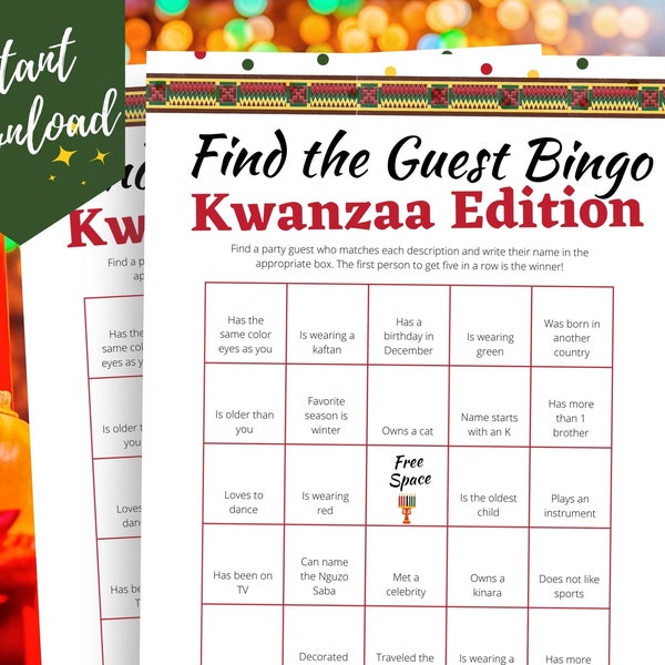 Kwanzaa Find the Guest Bingo Game, Kwanzaa Human Bingo Game for Families and Groups, Fun Kwanzaa Activity, Kwanzaa Celebration Ideas