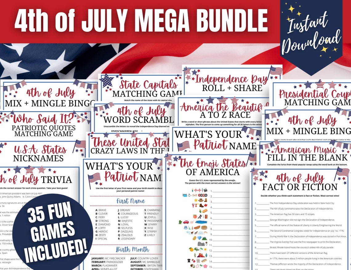 4th of July Games MEGA Bundle, Fun July 4th Party Games, Independence Day Games, 4th of July Picnic Ideas, Patriotic Games, USA Games Bundle image 1