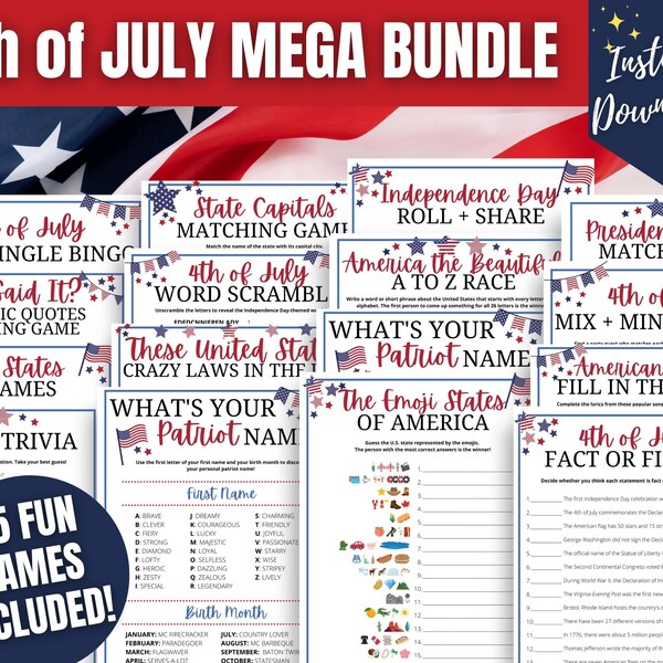 4th of July Games MEGA Bundle, Fun July 4th Party Games, Independence Day Games, 4th of July Picnic Ideas, Patriotic Games, USA Games Bundle