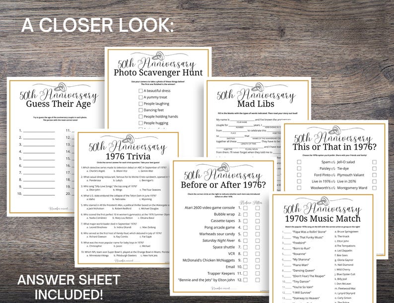 50th Anniversary Party Games MEGA Bundle: 60 Printable Games (Digital Download) image 4