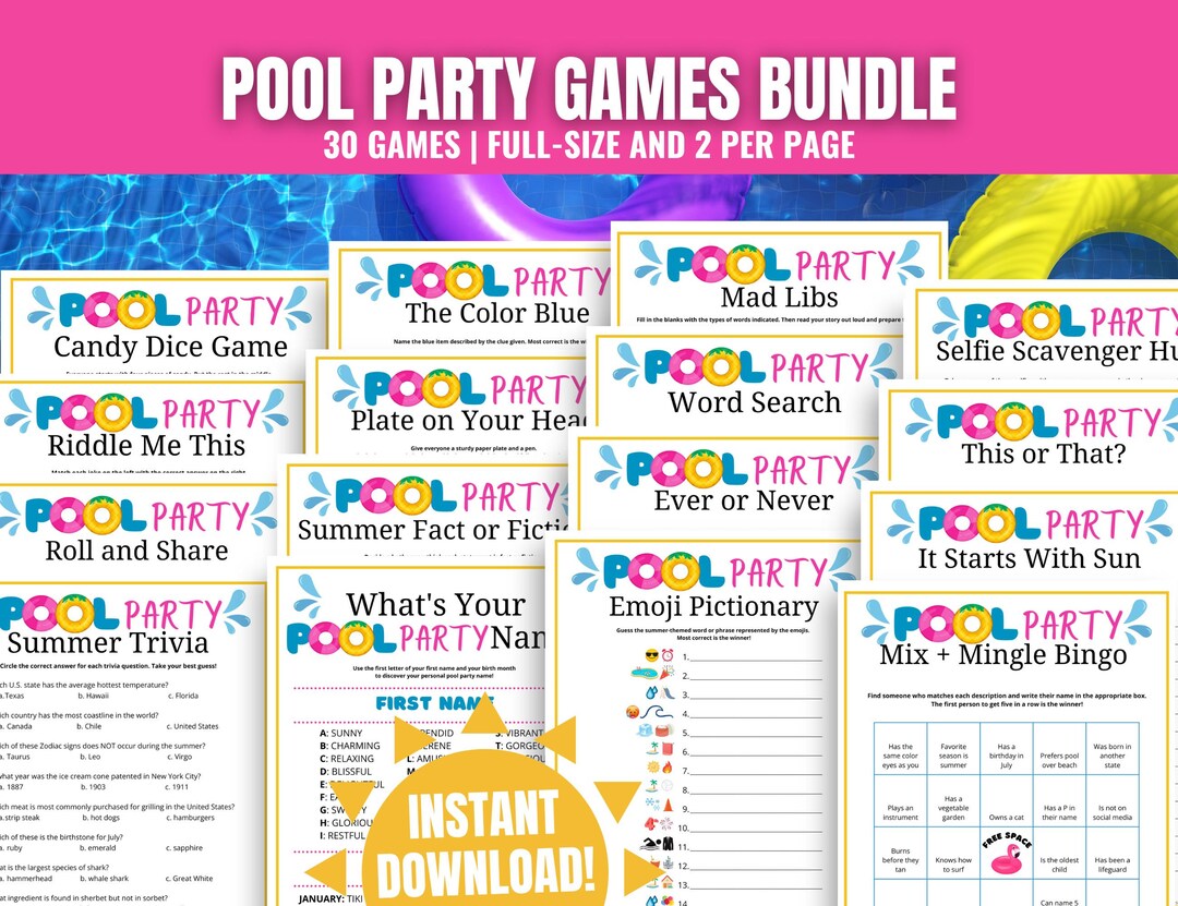 Pool Party Games MEGA BUNDLE, Pool Party Ideas, Pool Party Activities