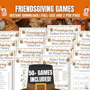 Friendsgiving Games MEGA Bundle: 50+ Party Games, Activities and Icebreakers (Instant Download)