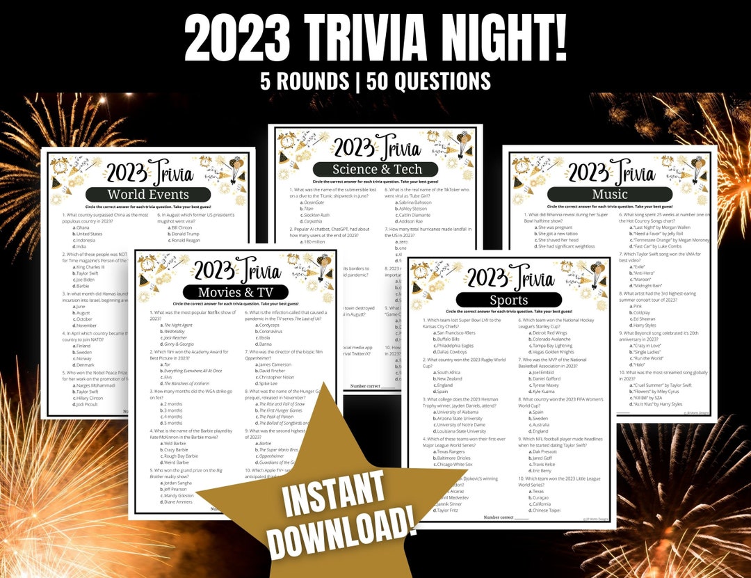 2023 Year in Review Trivia Games, New Year's Trivia Night Bundle, Fun New Year's Eve Party Game, 2023 Trivia Questions and Answers