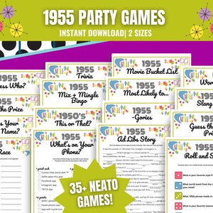 1955 Spiele MEGA BUNDLE, lustige 1955 Trivia Spiele für 70er Geburtstagsfeier, 70er Hochzeitstag, 1955 Spiele Bundle, 1950er Jahre Spiel Bundle