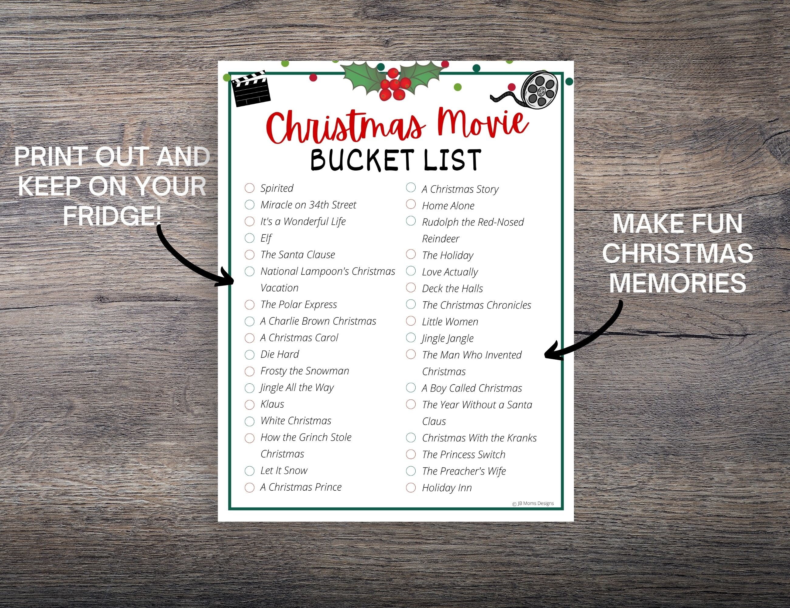 Christmas Movie Bucket List Printable Christmas Movie - Etsy