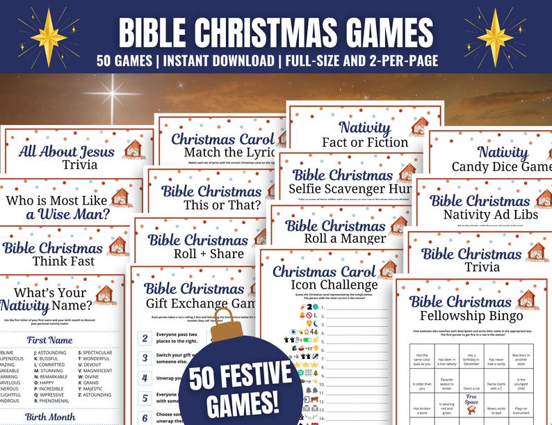 Bible Christmas Games Bundle for Kids, Teens, & Adults, Christian Christmas Games, Fun Christian Nativity Games, Church Christmas Party Ideas, Sunday School Games, Jesus Christmas Games, Christmas Bible Scavenger Hunt, Small Group, Women's Ministry