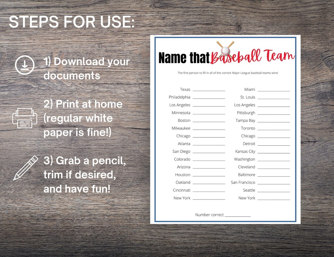 Name That Baseball Team Game Baseball Party Game Baseball Etsy