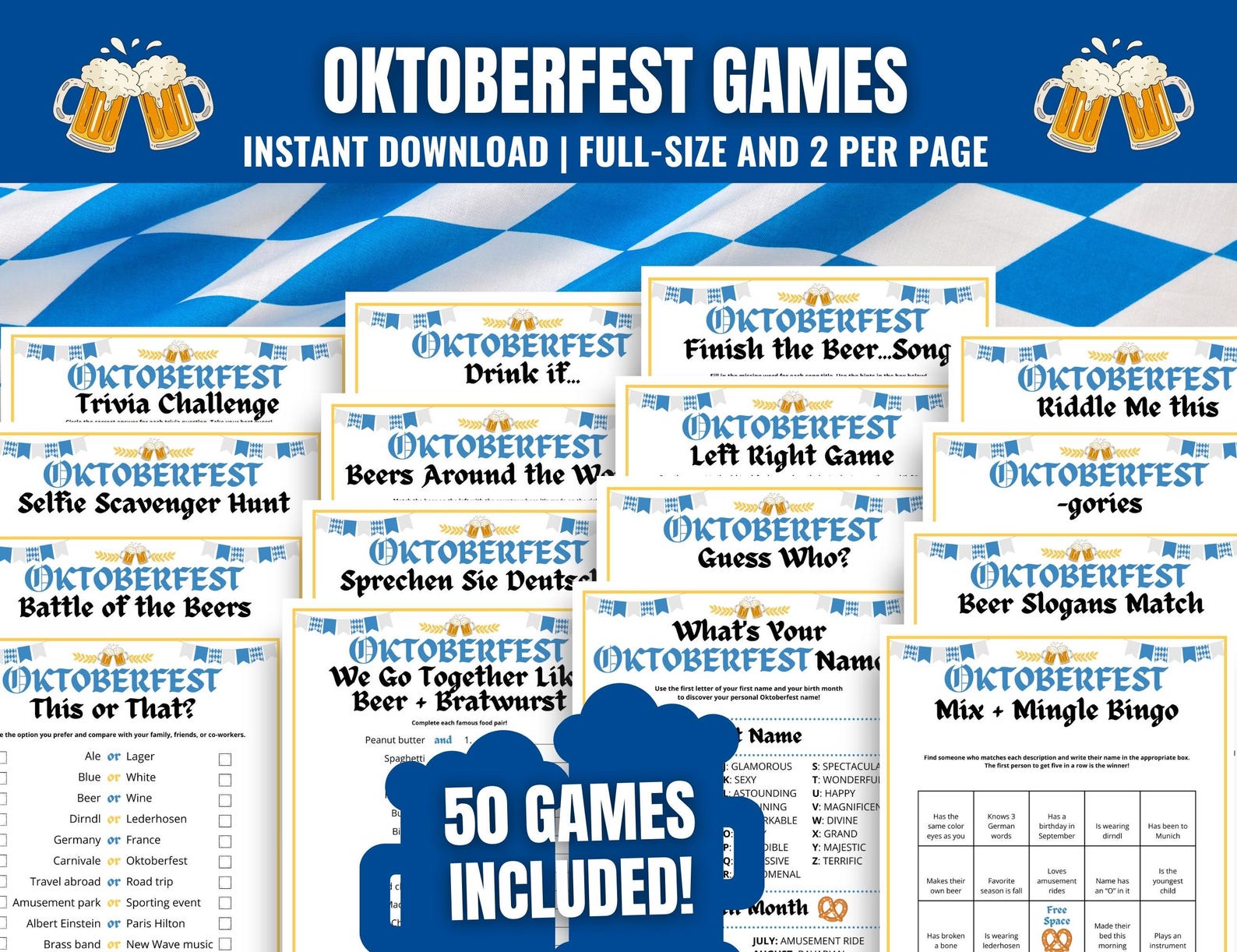 Oktoberfest Games MEGA Bundle: 50 Printable Party Activities (PDF Download)