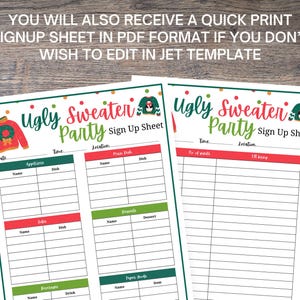 Ugly Sweater Party Potluck Sign-up Sheet (digital Download, Editable
