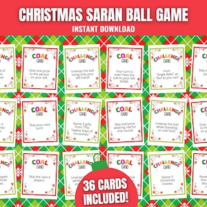 Kerst Saran-balspel, leuk kerstfeest plastic wrap-spel, kerst Saran Wrap-spel, Saran Wrap-uitdagingskaarten, grappig groepsspel
