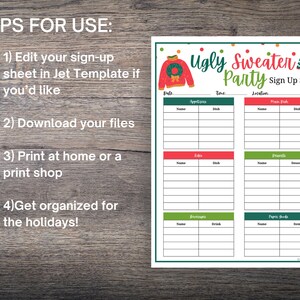 Ugly Sweater Party Potluck Sign-up Sheet (digital Download, Editable