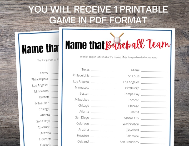 Name That Baseball Team Game Baseball Party Game Baseball - Etsy