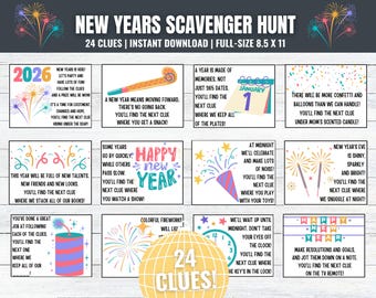 New Years Scavenger Hunt: 24-Clue Treasure Hunt (Instant Download)