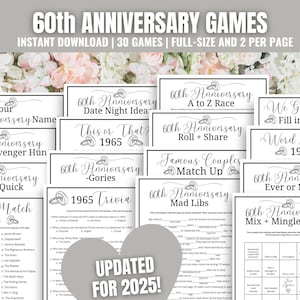 Giochi per feste di 60° anniversario MEGA BUNDLE, Giochi per sposati nel 1965, Giochi per il 60° anniversario di matrimonio, Giochi per l'anniversario di diamante