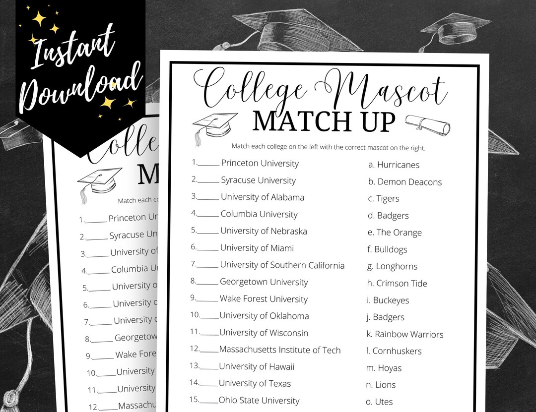 Graduation Party College Matchup Game, High School Graduation Party
