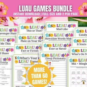 Luau Games MEGA BUNDLE, Luau Party Activities, Printable Luau Games, Summer Party, Hawaiian Party Games, Luau Theme, Aloha Games, Tiki Party