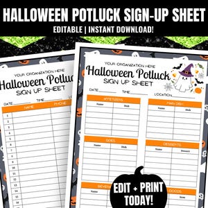 Editable Halloween Potluck Sign Up Sheet (Digital Download)