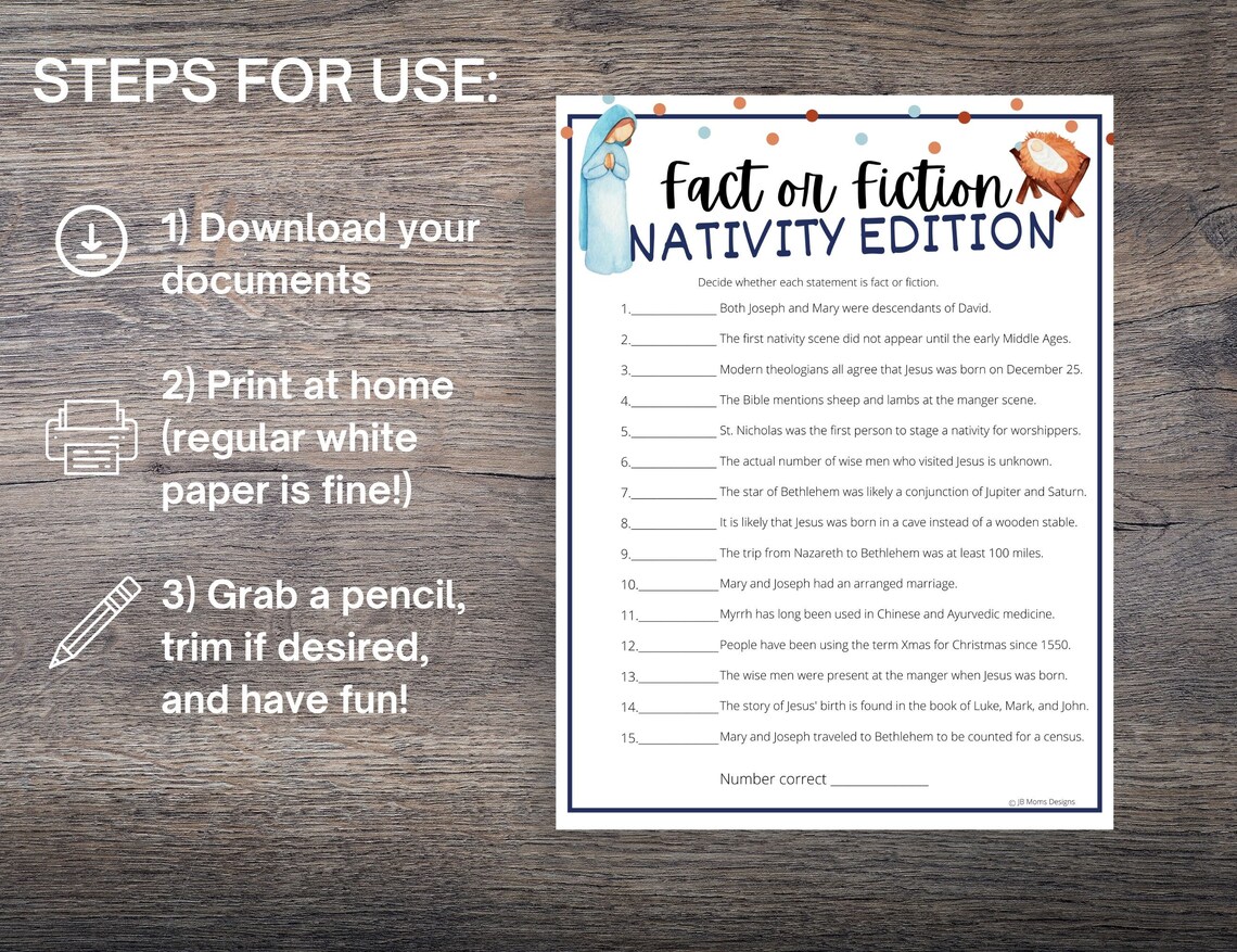 Bible Christmas Trivia Nativity Fact or Fiction Game Etsy