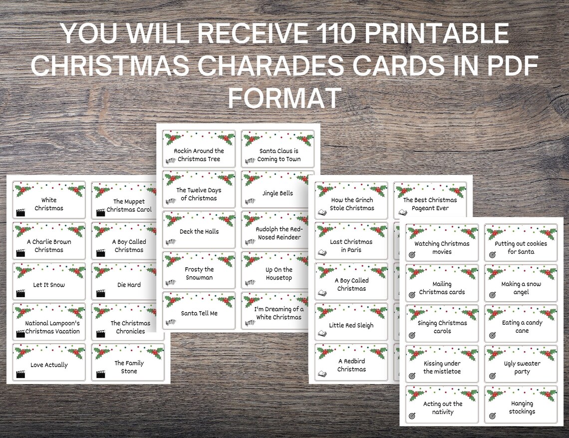 Christmas Charades Game Set Printable Holiday Charades Cards - Etsy