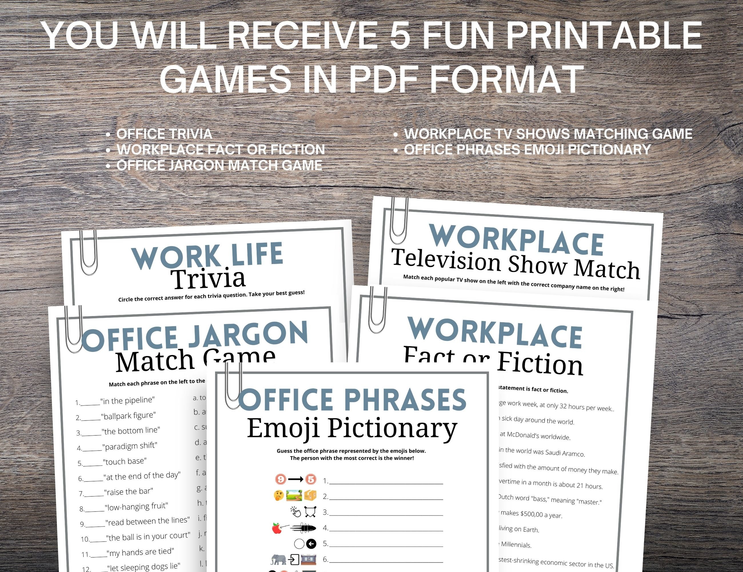 Office Trivia Game Bundle Office Emoji Pictionary Fun Work Etsy