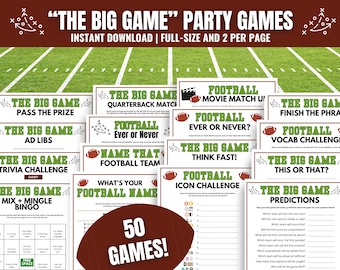 Super Football Party Games MEGA BUNDLE: 50 Printable Games, Activities for The Big Game (Digital Download)