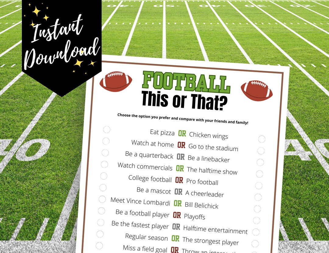 Football This or That Party Game for Football Party, Tailgate Party, or