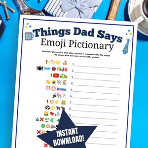 Father’s Day Emoji Pictionary Game, Funny Fathers Day Game for Kids, Adults, Families, Seniors, Fun Fathers Day Ideas, Things Dad Says