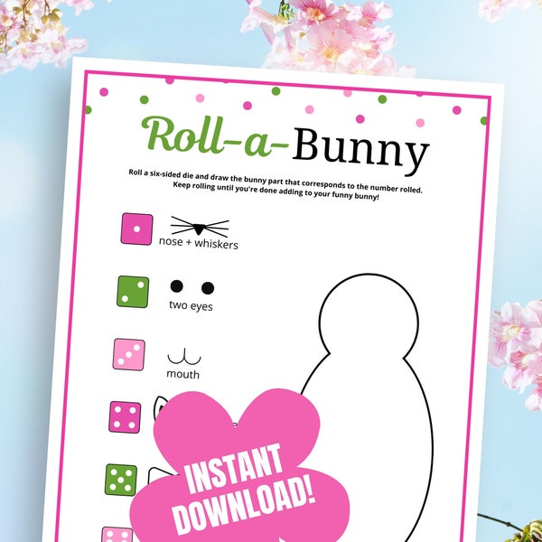 Spring Roll a Bunny Game, Fun Spring Game for Class Party, Classroom Games, Kids Spring Activities, Kids Easter Game, Easter Games for Kids