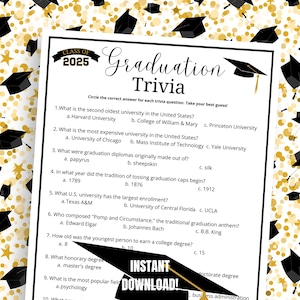 Graduation Trivia Game, Fun Graduation Party Game, College Graduation, High School Graduation Party, Class of 2025, Graduation Quiz Game