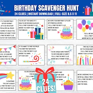 Kindergeburtstag-Schnitzeljagd, Geburtstags-Schnitzeljagd, Indoor-Geburtstags-Schnitzeljagd-Spiel, Geburtstags-Schnitzeljagd für Kinder, großes Kind, kleines Kind