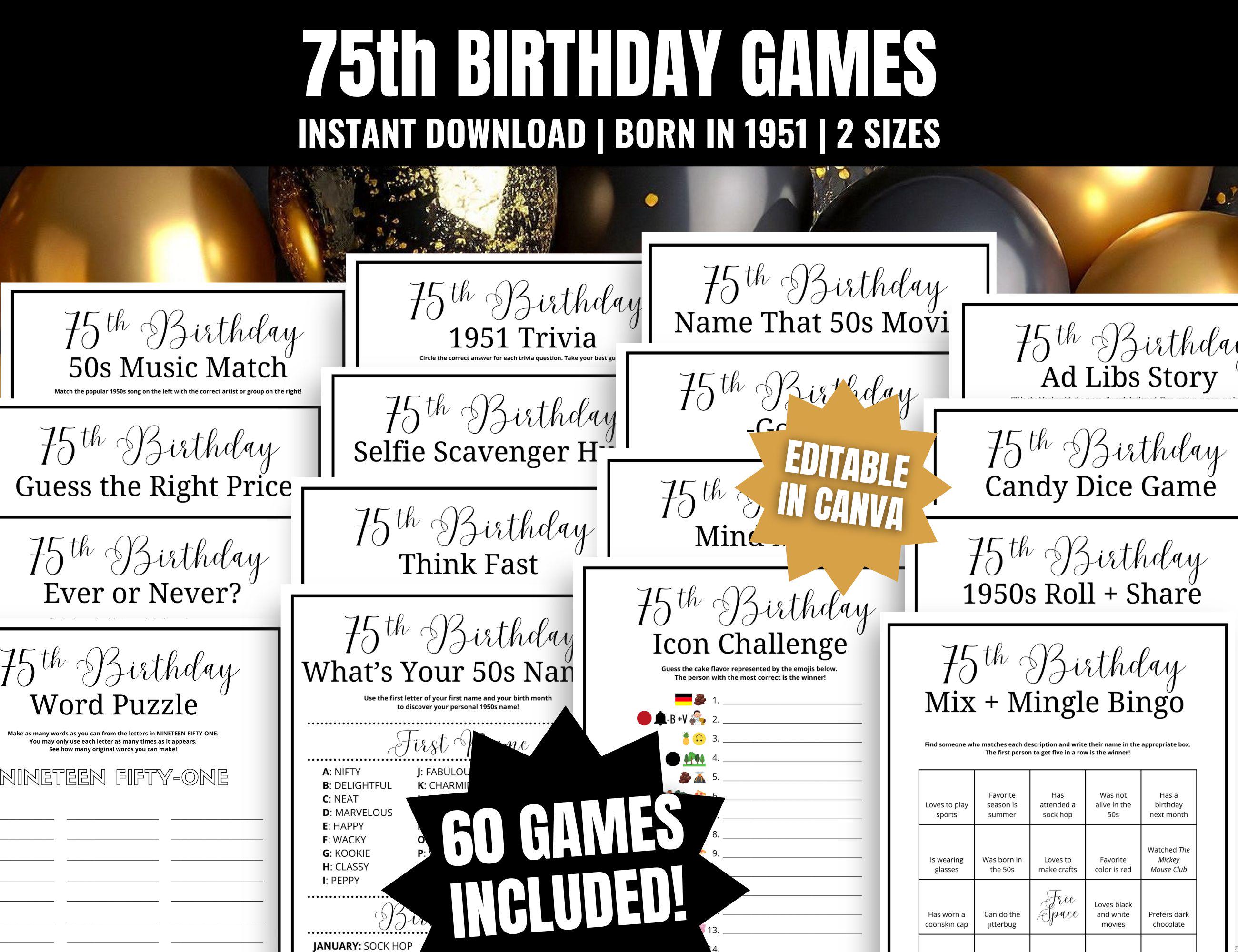 75th Birthday Party Games MEGA Bundle Born In 1951 Editable Activities 75th-birthday-party-games-mega-bundle-born-in-1951-editable-activities