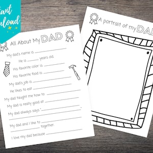 All About Dad Printable, Fathers Day Gift from Kids, Fathers Day Printable, Father's Day Questionnaire, All About My Daddy, INSTANT DOWNLOAD
